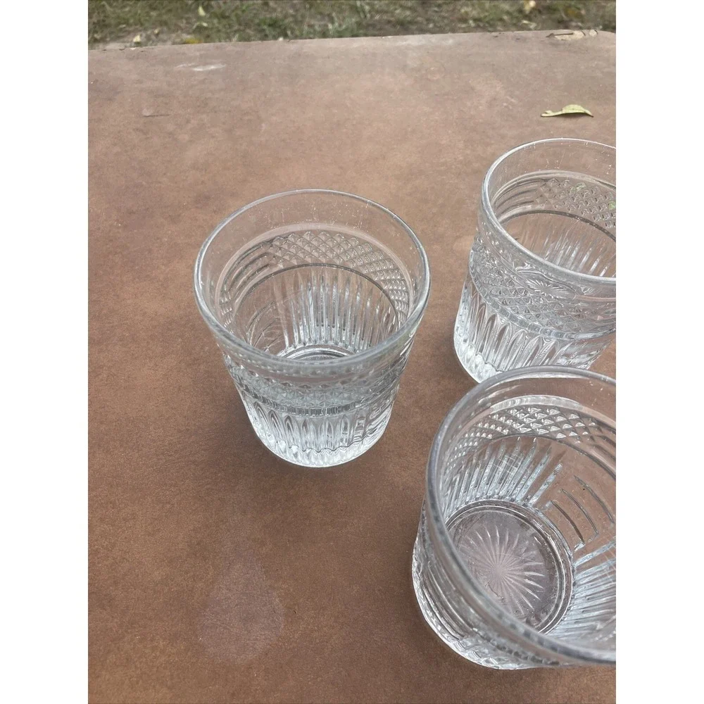 Lot‎ 3 vintage Libbey Duratuff Everest Stackable clear ribbed Glasses 4.5